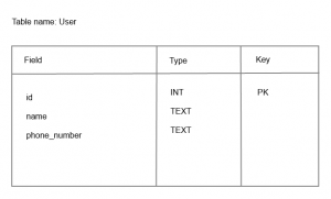 SQLite database user table